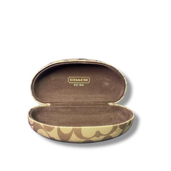 Coach Hard Eyeglass Case Brown Signature Logo Print Clamshell Style - Minor Mark - Picture 7 of 8